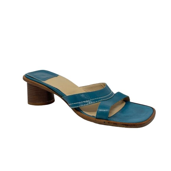 Y2K Banana Republic Square Toe Chunky Heel Size 6 Blue Leather Low Heel - Picture 1 of 7